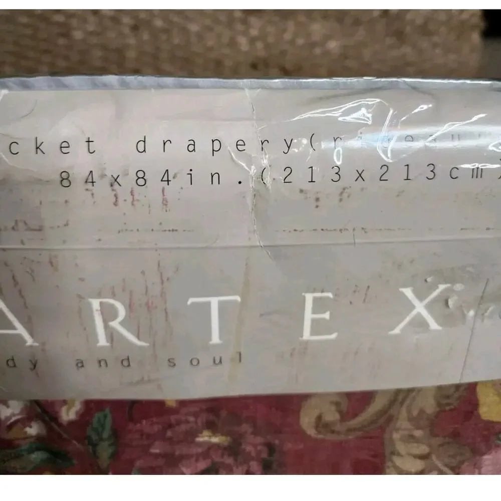 VTG New MARTEX Rod Pocket Lined Drapes Secret Garden Red Floral 84x84